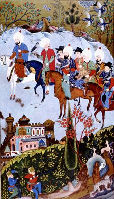 Hawk hunting scene, Miniature in the Book of facts
