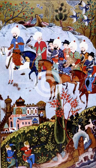 Hawk hunting scene, Miniature in the 'Book of facts'.