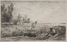 Hay-making, original impression 1862, printed in 1921. Creator: Charles François Daubigny (French, 1817-1878)