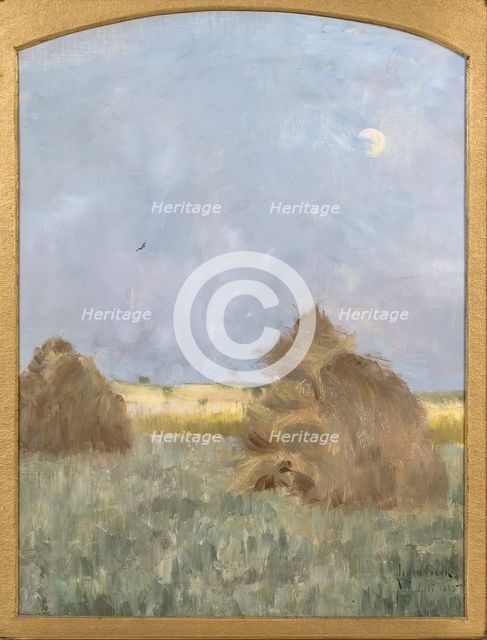Hay-Cocks by Moonlight, 1885. Creator: Julia Beck.