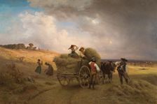 Hay driveway when a thunderstorm approaches, 1864. Creator: Carl Schlesinger
