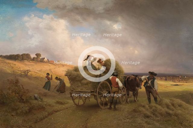 Hay driveway when a thunderstorm approaches, 1864. Creator: Carl Schlesinger.