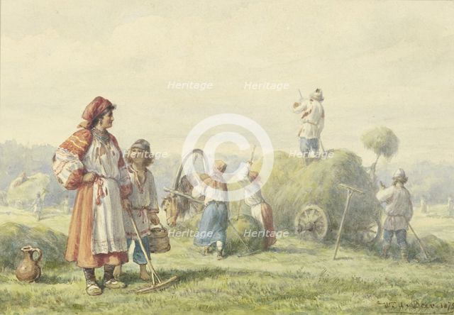 Hay harvest in Russia, 1875. Creator: Wilhelm Amandus Beer.