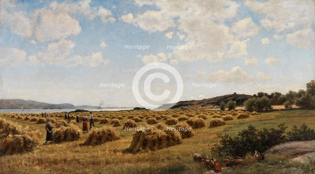 Hay Harvest (Landscape from Western Sweden), 1878. Creator: Berndt Lindholm.