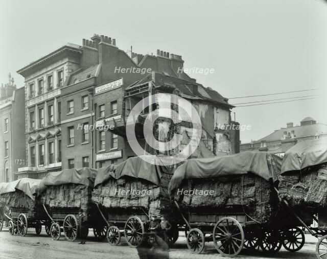 Hay wagons, Whitechapel High Street, London, 1903. Artist: Unknown.