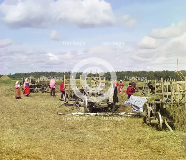 Haying, near rest time [Russian Empire], 1909. Creator: Sergey Mikhaylovich Prokudin-Gorsky.