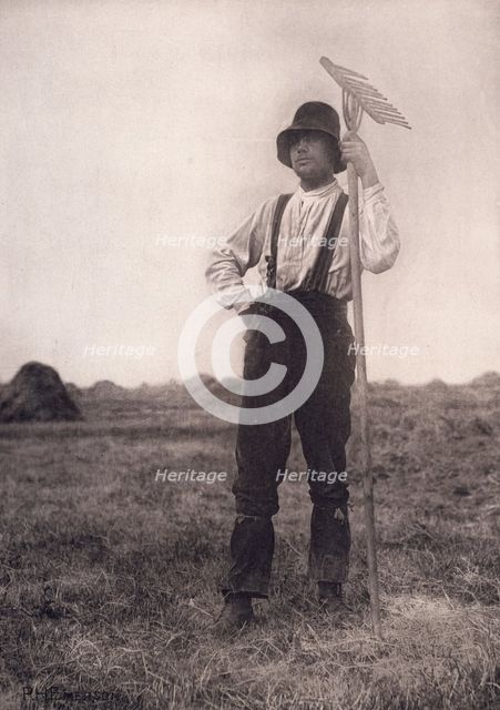 Haymaker with rake, 1890. Creator: Peter Henry Emerson.