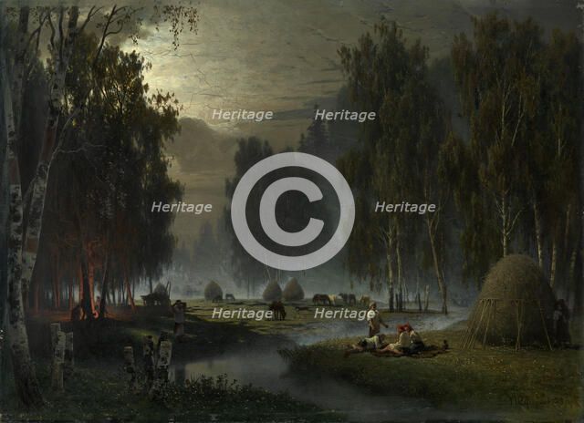 Haymakers. Evening Rest. Artist: Sukhodolsky, Pyotr Alexandrovich (1835-1903)