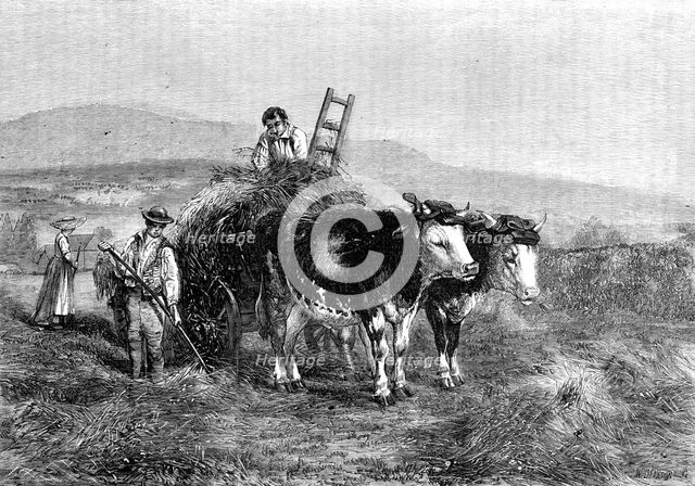"Haymaking in Switzerland" - painted by H. Moore, from the Exhibition of the National..., 1857. Creator: Mason Jackson.