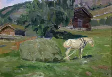 Haymaking in Vaga, unknown date. Creator: Fredrik Borgen