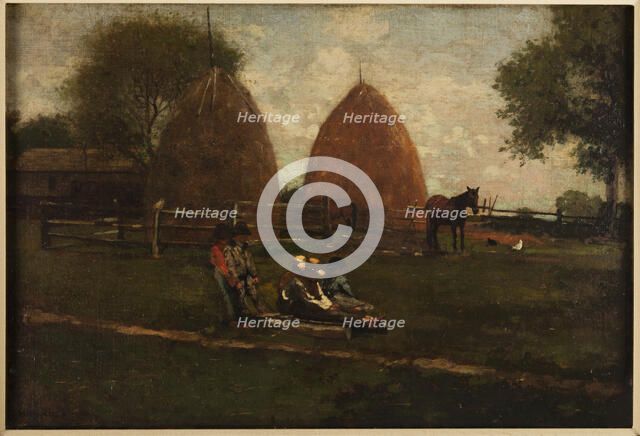 Haystacks and Children, 1874. Creator: Winslow Homer.