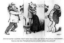 Hazards of the telephone, Leo is cut off, 20th century(?). Creator: Unknown