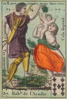 Hab.t de l'Acadie from Playing Cards (for Quartets) Costumes des Peuples..., 1700-1799. Creator: Anon