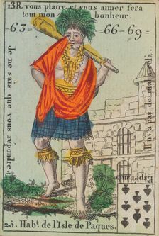 Hab.t de l'Isle de Paques from Playing Cards (for Quartets) Costumes des Peuples..., 1700-1799. Creator: Anon