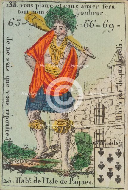Hab.t de l'Isle de Paques from Playing Cards (for Quartets) 'Costumes des Peuples..., 1700-1799. Creator: Anon.