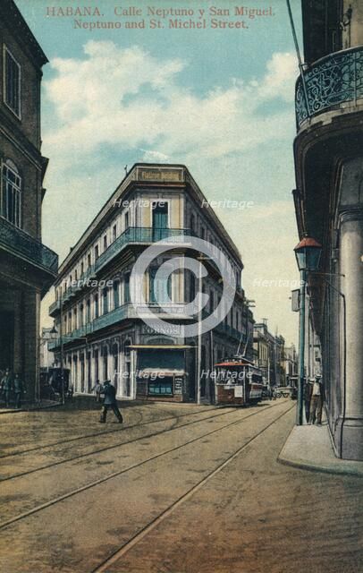 Habana. Calle Neptuno y San Miguel. Neptuno and St Michel Street, 1910s.