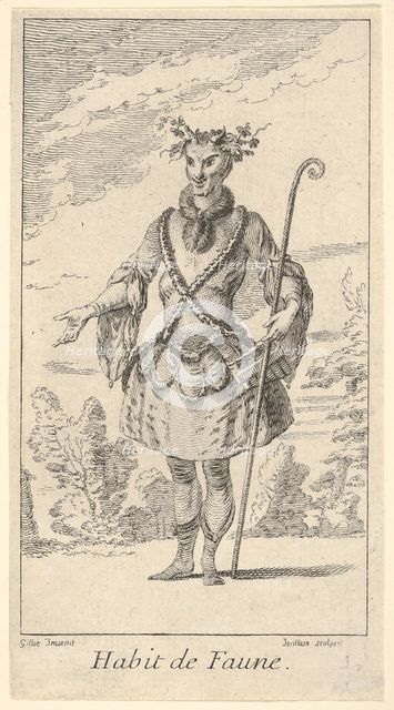 Habit de Faune: a faun, a cane in his right h..., ca. 1721. Creator: Francois Joullain.