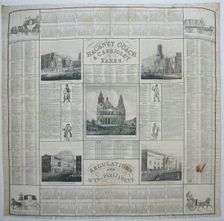 Hackney Coach and Cabriolet Fares/ Regulations and Acts of Parliament (Handkerchief), 1832. Creator: John Leander Bishop