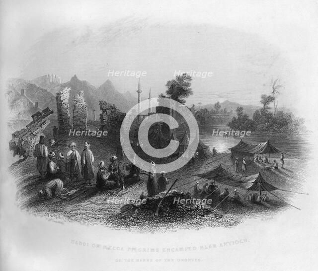Hadgi (Mecca pilgrims) encamped near Antioch, on the banks of the Orontes, Turkey, 1841.Artist: Henry Adlard