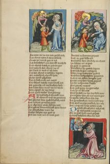 Hagar and Ishmael in the Wilderness: An Angel Leading Hagar and Ishmael..., about 1400-1410. Creator: Unknown
