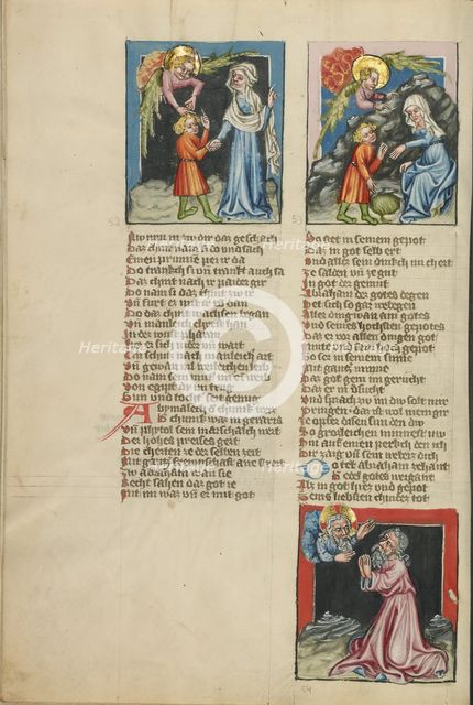Hagar and Ishmael in the Wilderness: An Angel Leading Hagar and Ishmael..., about 1400-1410. Creator: Unknown.