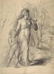 Hagar and Ishmael in the Wilderness (recto); Two Portrait Studies of the Artist's Wife..., 1829-33. Creator: George Richmond
