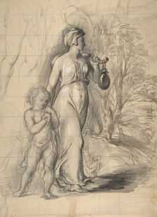 Hagar and Ishmael in the Wilderness (recto); Two Portrait Studies of the Artist's Wife..., 1829-33. Creator: George Richmond