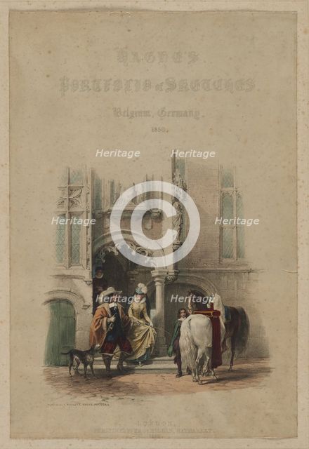 Haghe's Portfolio of Sketches. Belgium. Germany, vol. III: Title Page, on a door...Bruges, 1850. Creator: Louis Haghe (British, 1806-1885); Thomas McLean, Haymarket, London.