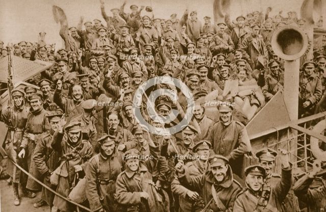 Hailing 'home' with smiles and cheers, c1914-1919.