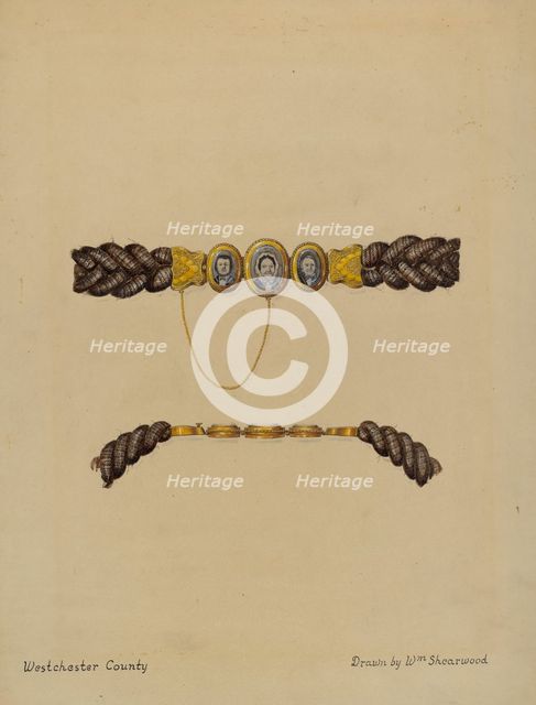 Hair Brooch and Bracelet, c. 1936. Creator: William P. Shearwood.