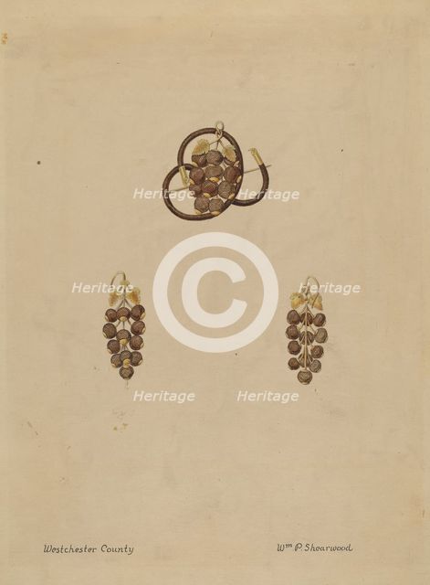 Hair Brooch and Earrings, 1935/1942. Creator: William P. Shearwood.