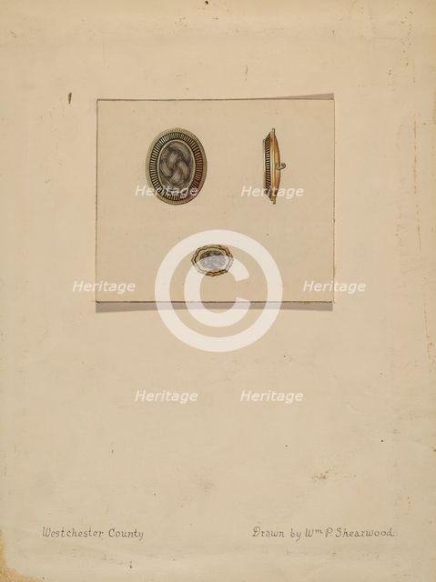 Hair Brooch and Ring, c. 1936. Creator: William P. Shearwood.