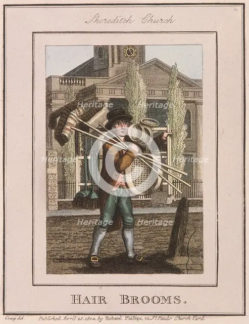 'Hair Brooms', Cries of London, 1804. Artist: Anon