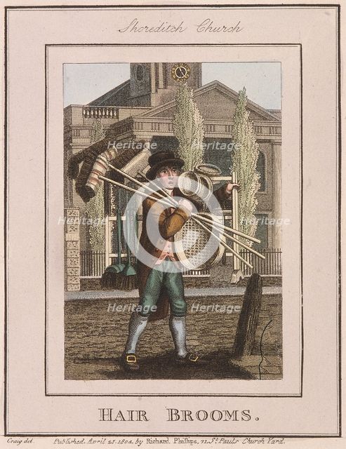 'Hair Brooms', Cries of London, 1804. Artist: Anon