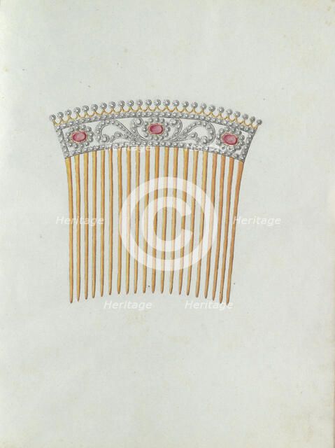 Hair comb with twenty teeth and three red stones, c.1800-c.1810. Creator: Carl Friedrich Bärthel.