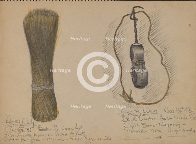 Hairbrush and Beard Tweezers, 1935. Creator: George B. Wally.