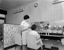 Hairdressers salon, Armthorpe, near Doncaster, South Yorkshire, 1961. Creator: Michael Walters