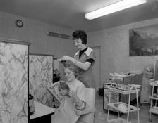 Hairdressing salon, Armthorpe, near Doncaster, South Yorkshire, 1964. Creator: Michael Walters