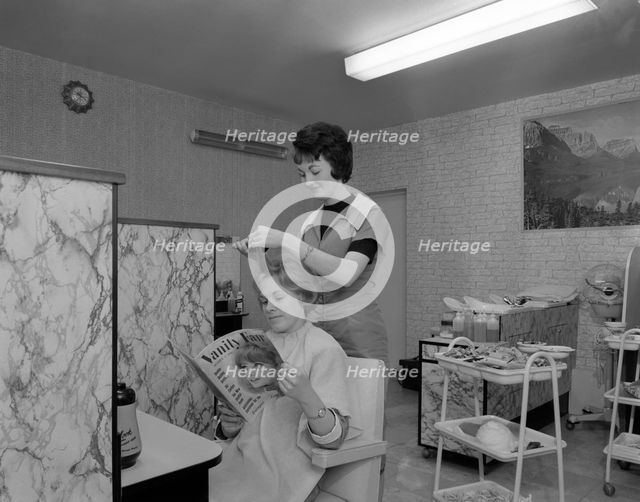 Hairdressing salon, Armthorpe, near Doncaster, South Yorkshire, 1964.  Creator: Michael Walters.