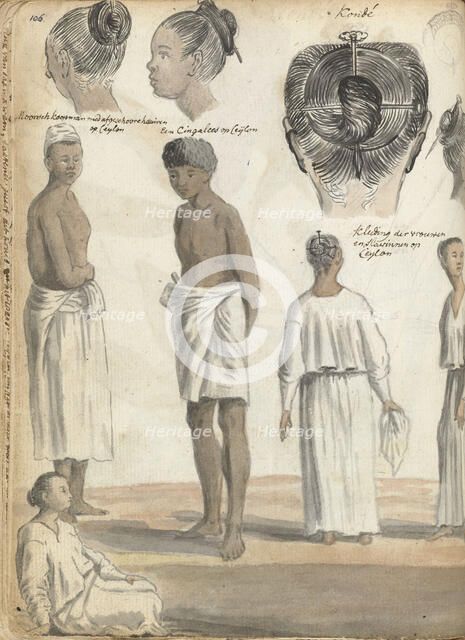Hairstyles, traditional styles in Ceylon, 1785-1786. Creator: Jan Brandes.