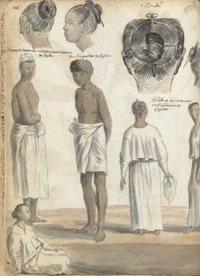 Hairstyles, traditional styles in Ceylon, 1785-1786. Creator: Jan Brandes