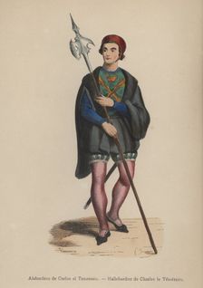 Halberdier of Prince Charles the Fearless Duke of Burgundy (1433 - 1477), engraving, 1845