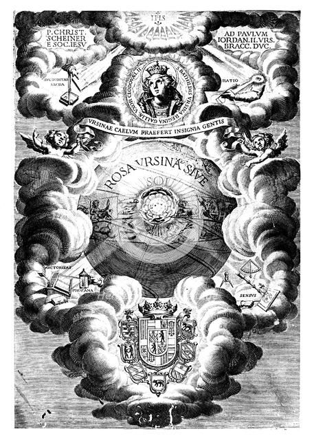 Half-title of Rosa Ursina, by Christopher Scheiner, 1630. Artist: Unknown