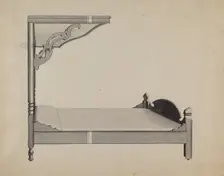 Half-canopy Carved Bed, c. 1936. Creator: Dorothy Posten