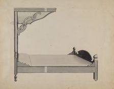 Half-canopy Carved Bed, c. 1936. Creator: Dorothy Posten