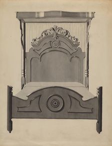 Half-canopy Carved Bed, c. 1936. Creator: Dorothy Posten