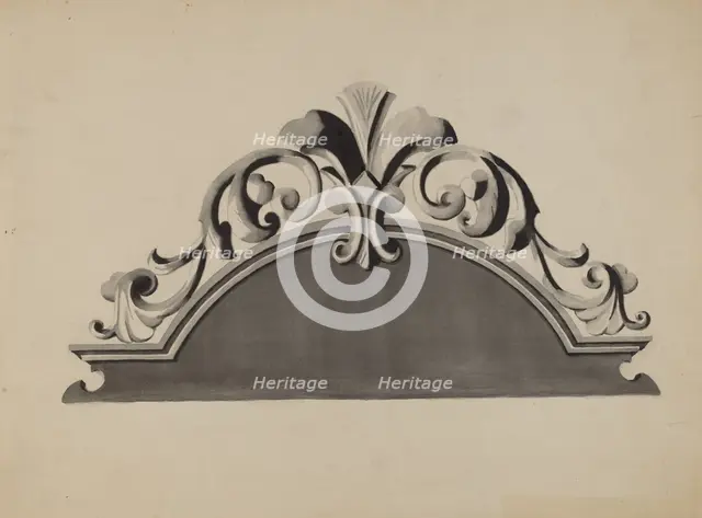 Half-canopy Carved Bed, c. 1936. Creator: Dorothy Posten.