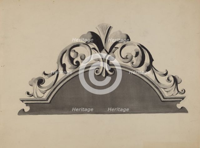 Half-canopy Carved Bed, c. 1936. Creator: Dorothy Posten.