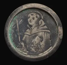 Half Figure of a Monk with Cross and Book. Creator: Unknown
