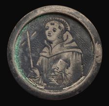 Half Figure of a Monk with Cross and Book. Creator: Unknown